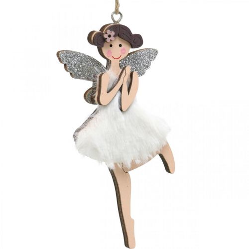 Floristik24 Fate da appendere, decorazione primaverile, decorazione elfo, ciondolo in legno rosa, turchese, bianco H10-11.5cm 9pz