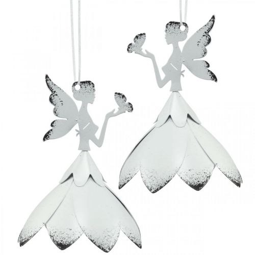 Decorazione pendente elfo metallo bianco Ø6cm H9cm 4 pezzi