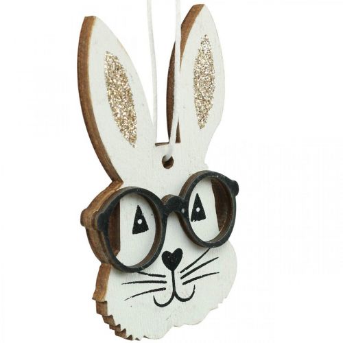 Prodotto Ciondolo in legno coniglio con occhiali carota glitter 4×7,5cm 9pz