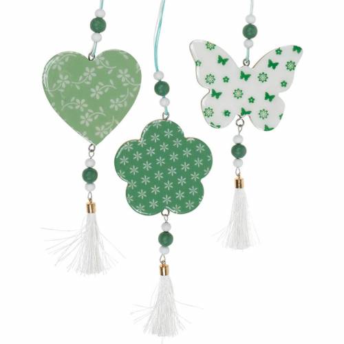 Floristik24 Decorazione da appendere cuore fiore farfalla bianco, verde decorazione primaverile in legno 6 pz