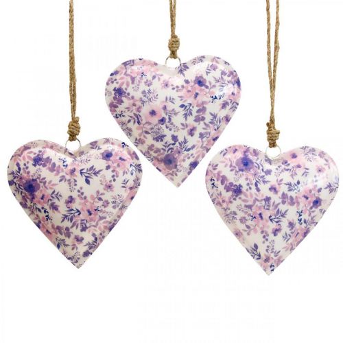 Ciondolo decorativo cuore in metallo fiori decorativi 16x16x2,5 cm 3 pezzi