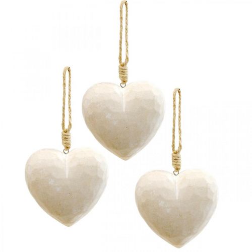 Decorazione a forma di cuore in legno, cuore decorativo da appendere, bianco, 12 cm, 3 pezzi