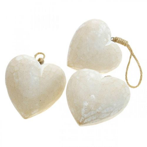 Prodotto Decorazione a forma di cuore in legno, cuore decorativo da appendere, bianco, 12 cm, 3 pezzi