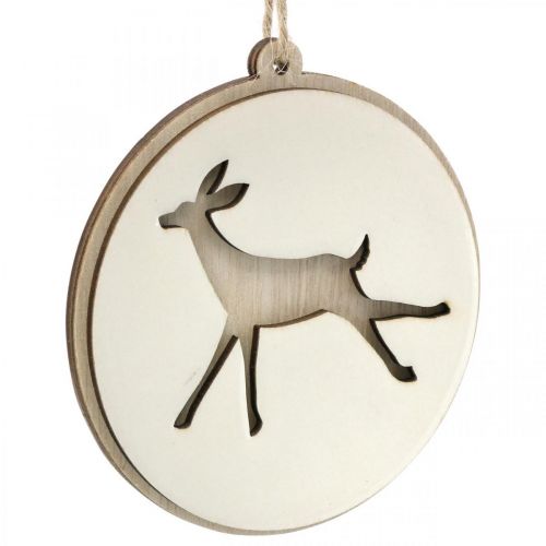 Prodotto Ciondolo con cervo, medaglione decorativo, decorazione in legno, Avvento Ø9,5cm 6 pezzi