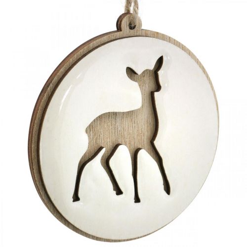 Prodotto Ciondolo con cervo, medaglione decorativo, decorazione in legno, Avvento Ø9,5cm 6 pezzi