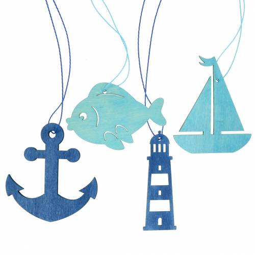Floristik24 Decorazione marittima per appendere il legno blu chiaro e blu scuro ordinato 8 cm 12 pezzi