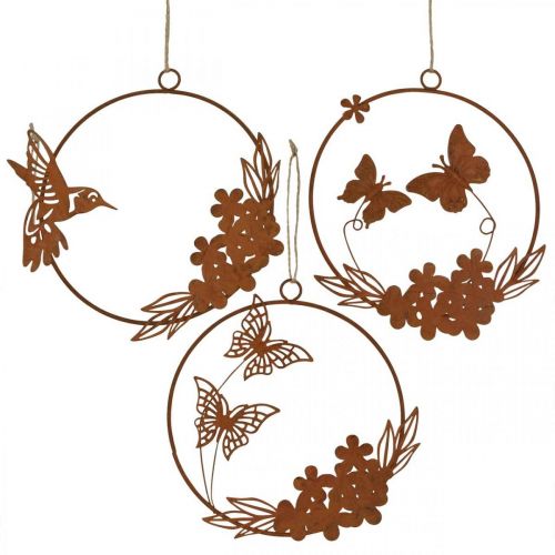 Floristik24 Decorazione per finestra primavera, decorazione da appendere alla parete metallo effetto ruggine 18/18,5cm 3pz