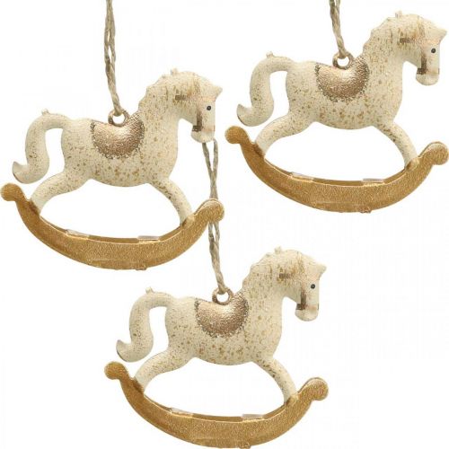 Deco Cavallo A Dondolo Natale Metallo Crema Marrone 6pz