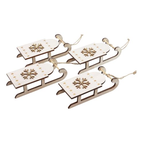 Slitta natalizia in legno bianco/oro 15,5x6,5x4cm 4pz