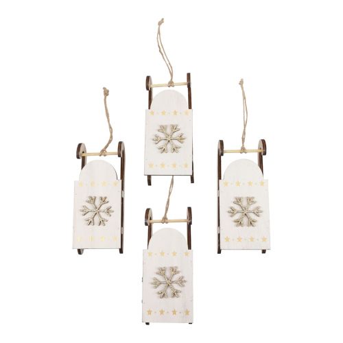 Prodotto Slitta natalizia in legno bianco/oro 15,5x6,5x4cm 4pz