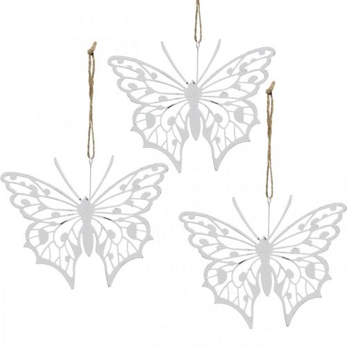 Floristik24 Decorazione a farfalla appesa decorazione in metallo vintage bianco 15×12 cm 3 pezzi