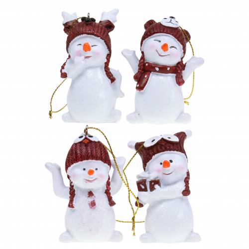 Floristik24 Decorazioni per l'albero di Natale pupazzo di neve da appendere 8cm 4 pezzi