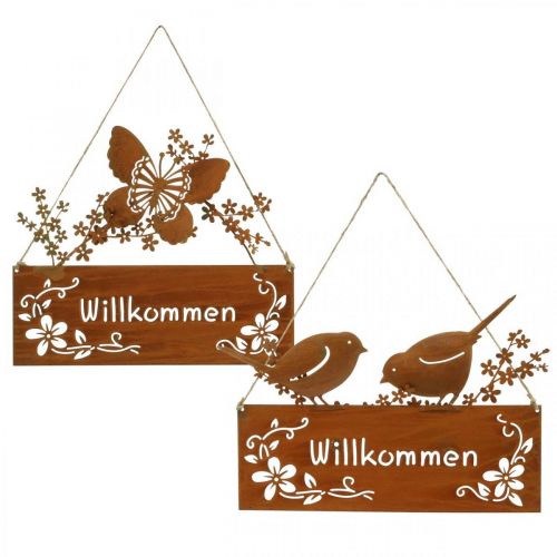 Floristik24 Segno decorativo benvenuto per appendere aspetto ruggine 25 × 18/21 cm 2 pezzi