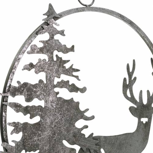 Floristik24 Anello decorativo renna e abete aspetto antico argento Ø30cm Da appendere