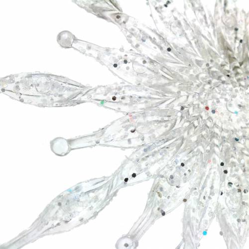 Floristik24 Fiocco di neve da appendere 11cm trasparente, glitter 12pz