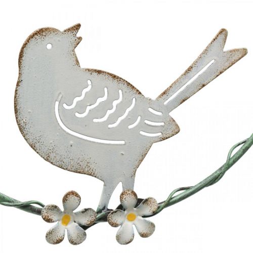 Floristik24 Ghirlanda con uccellino, decorazione in metallo da appendere, primavera bianco/verde Ø14,5 cm set da 2