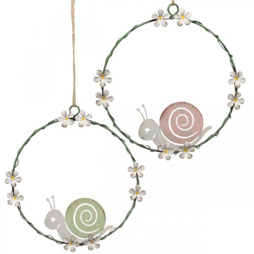 Floristik24 Anello decorativo con chiocciola, decoro primaverile, decoro in metallo verde / rosa Ø14,5cm set di 2