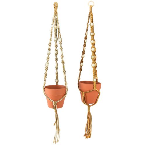 Floristik24 Vaso sospeso in macramè vaso sospeso in argilla Ø12,5 cm H75 cm 2 pezzi