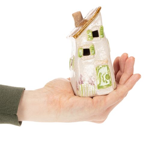 Prodotto Casa rustica in ceramica con LED luminoso, ideale come decorazione da tavola suggestiva, 15 cm, 2 pezzi