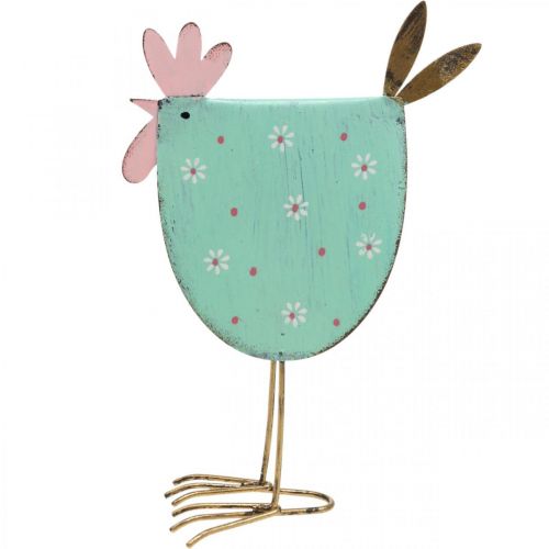 Floristik24 Decorativo gallo in metallo decorazione Pasqua Turchese, Dorato H18.5cm