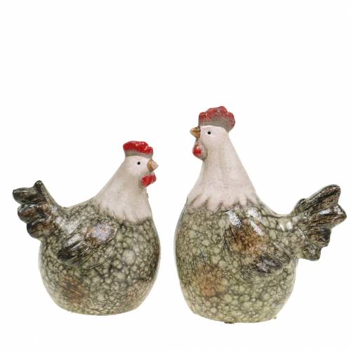 Floristik24 Figure decorative gallina e gallo grigio, bianco, rosso 10,2 cm x 7 cm H12,7 cm 2 pezzi