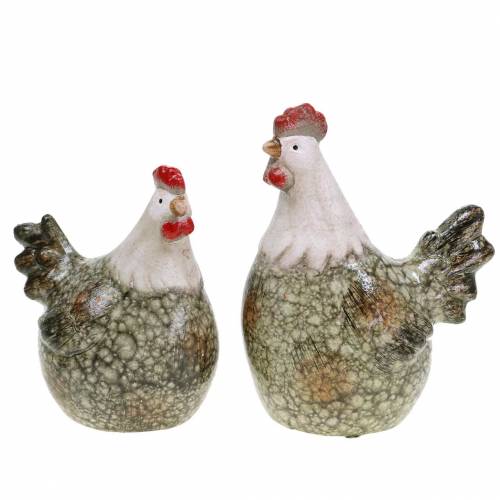 Floristik24 Figure decorative gallina e gallo grigio, bianco, rosso 10,2 cm x 7 cm H12,7 cm 2 pezzi