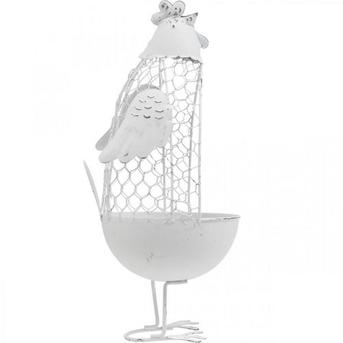 Floristik24 Pollo da piantare, cestino a traliccio, decorazione pasquale, stile country bianco, argento H26,5 cm Ø11,5 cm