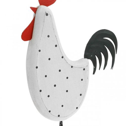 Floristik24 Figura decorativa bianca punteggiata di legno di gallo Pasqua H21cm 2pz