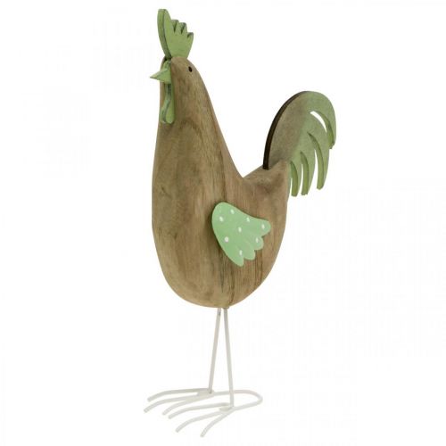 Figura decorativa in legno di gallo, decorazione da tavola in metallo verde Pasqua H23cm | Floristik24.it