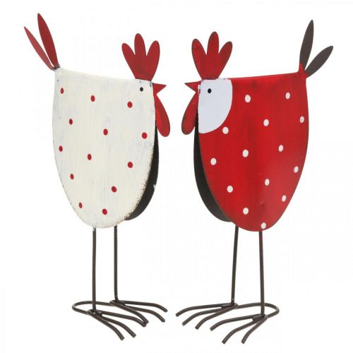 Floristik24 Decorativo Gallo Metallo Rosso, Bianco Decorazione Pasquale H18.5cm Assortiti 2pz