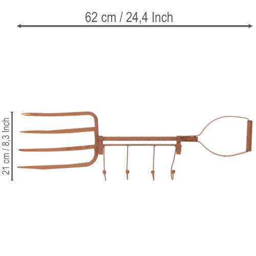 Binario portaganci in metallo arrugginito, forcone decorativo per fieno, decorazione da giardino, 4 ganci, 62 cm | Floristik24.it