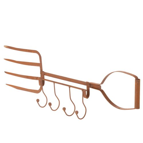 Binario portaganci in metallo arrugginito, forcone decorativo per fieno, decorazione da giardino, 4 ganci, 62 cm | Floristik24.it