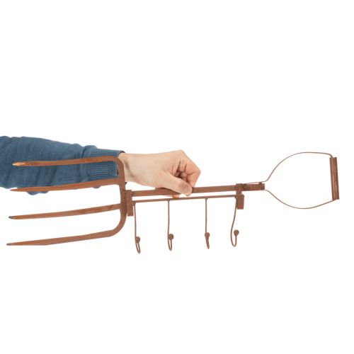 Binario portaganci in metallo arrugginito, forcone decorativo per fieno, decorazione da giardino, 4 ganci, 62 cm | Floristik24.it