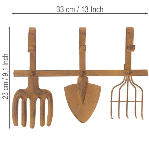 Gancio appendiabiti per attrezzi da giardino, decorazioni da giardino, rastrello, vanga e zappa; appendiabiti in metallo arrugginito, lunghezza 33,5 cm. | Floristik24.it