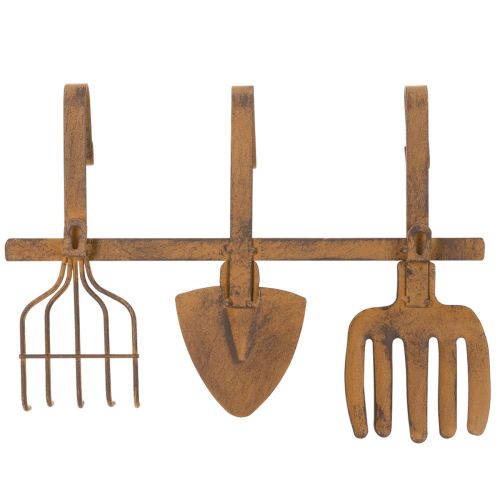 Gancio appendiabiti per attrezzi da giardino, decorazioni da giardino, rastrello, vanga e zappa; appendiabiti in metallo arrugginito, lunghezza 33,5 cm. | Floristik24.it