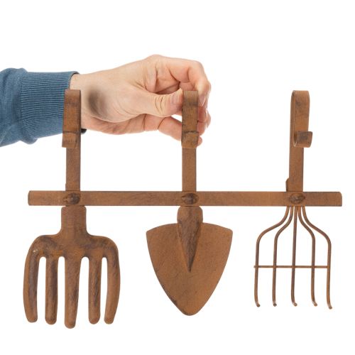 Gancio appendiabiti per attrezzi da giardino, decorazioni da giardino, rastrello, vanga e zappa; appendiabiti in metallo arrugginito, lunghezza 33,5 cm. | Floristik24.it
