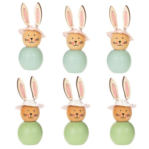 Prodotto Statuina in legno a forma di coniglietto pasquale, decorazione primaverile, accessorio decorativo per la casa, verde menta, 9 cm, 8 pezzi