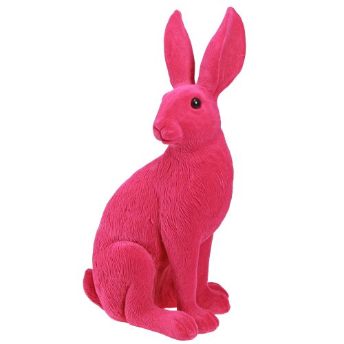 Floristik24 Coniglietto pasquale decorativo rosa seduto floccato 16×13×35 cm