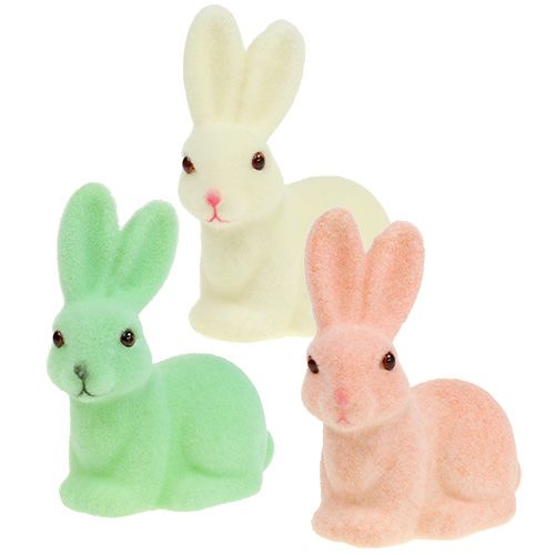 Floristik24 Bunny floccato 10,5cm pastello 6 pezzi