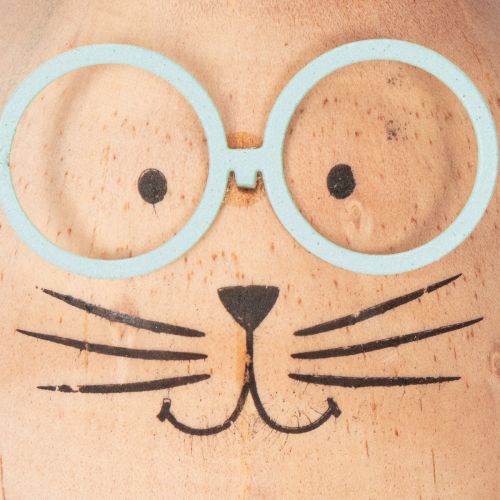 Prodotto Figure decorative di conigli in legno con facce per accenti giocosi su tavoli e scaffali, 14 cm, 3 pezzi