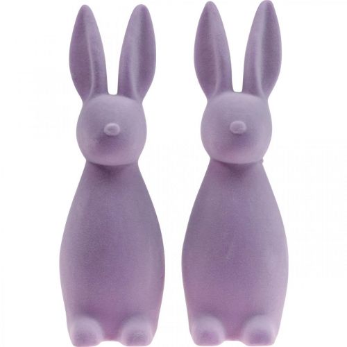 Floristik24 Deco Bunny Deco Easter Bunny Floccato Lilla Viola H29.5cm 2pz