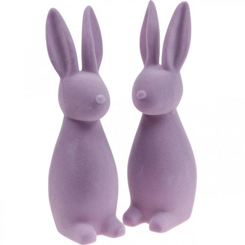Floristik24 Coniglietto pasquale decorativo – 2a scelta – Lilla floccato H29,5cm 2 pezzi