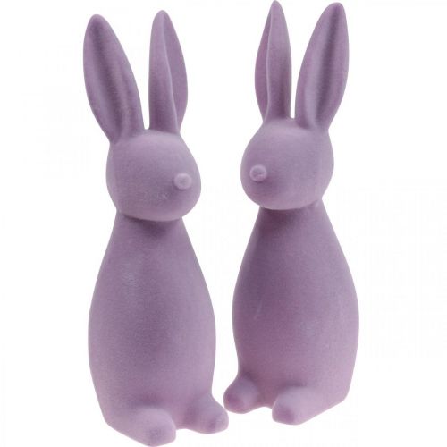 Floristik24 Deco Bunny Deco Easter Bunny Floccato Lilla Viola H29.5cm 2pz