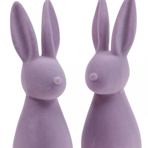 Floristik24 Deco Bunny Deco Easter Bunny Floccato Lilla Viola H29.5cm 2pz