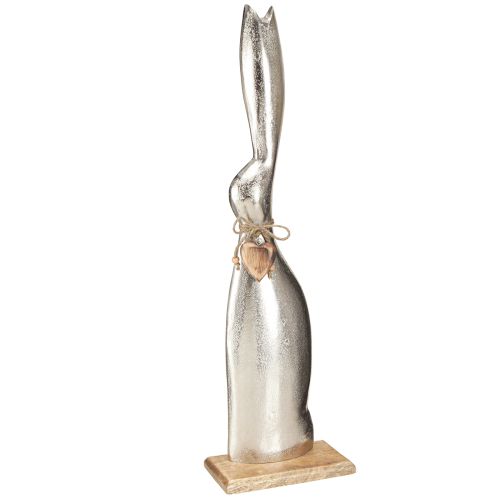 Prodotto Coniglio decorativo in argento su base in legno – Elegante figura pasquale con ciondolo a forma di cuore H60cm