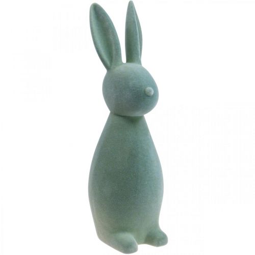 Floristik24 Coniglietto decorativo Coniglietto pasquale decorativo – 2a scelta – Grigio-verde floccato H47cm