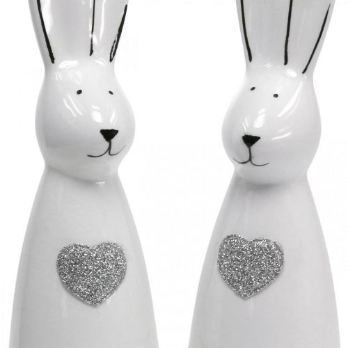 Floristik24 Coniglio in ceramica bianco e nero, decoro coniglietto pasquale coppia di conigli con cuore H20.5cm 2pz
