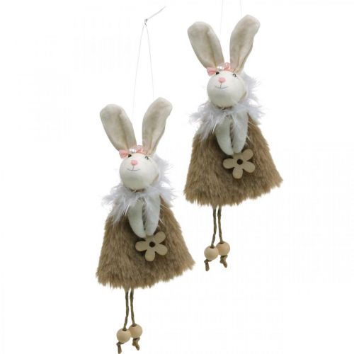 Floristik24 Coniglietto pasquale in tessuto, decorazione primaverile, coniglietto decorativo da appendere marrone, naturale H21cm 6 pezzi