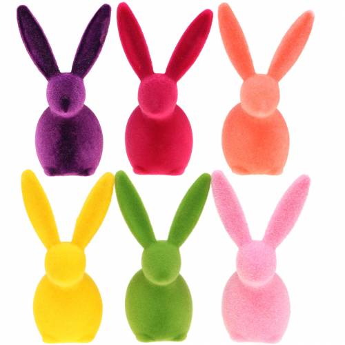 Floristik24 Coniglietto floccato colorato H13cm assortito 6 pz