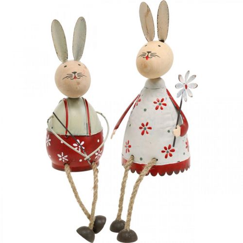 Floristik24 Coniglietto con seggiolino per bambini Pasqua in legno, metallo H21/23cm set di 2